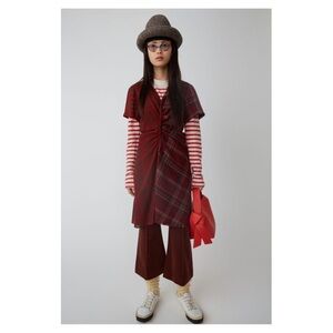 ACNE STUDIOS • Knotted Multi Plaid Mini Dress in Red Wool